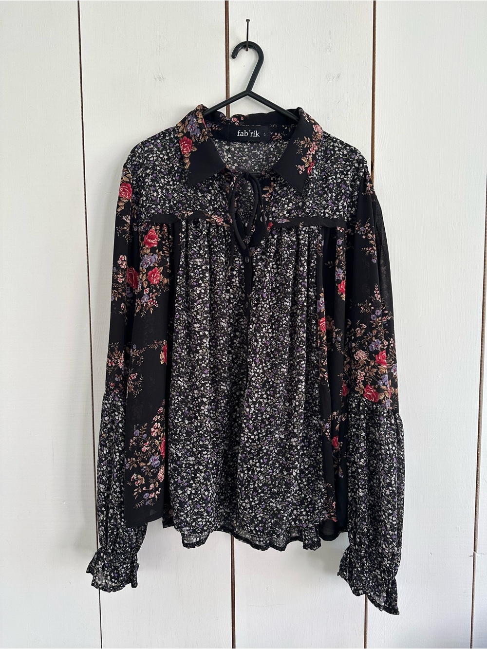 Fab’rik Sheer Dark Floral Top Sz L Whimsigoth Fairy Victorian